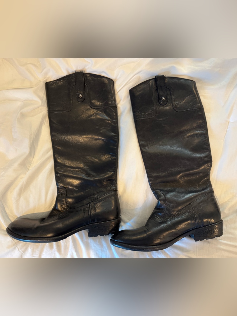 Frye Tall Black Leather Heeled Pull-On Boots